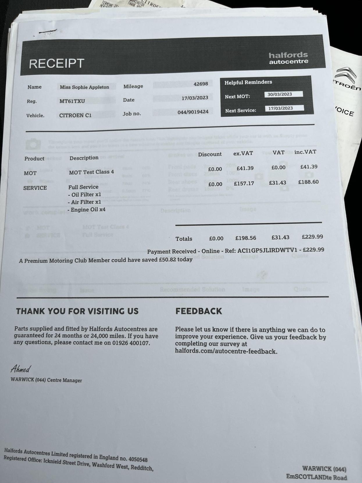 Citroen C1 1.0i VTR Hatchback 3dr Petrol Manual Euro 5 (68 ps)